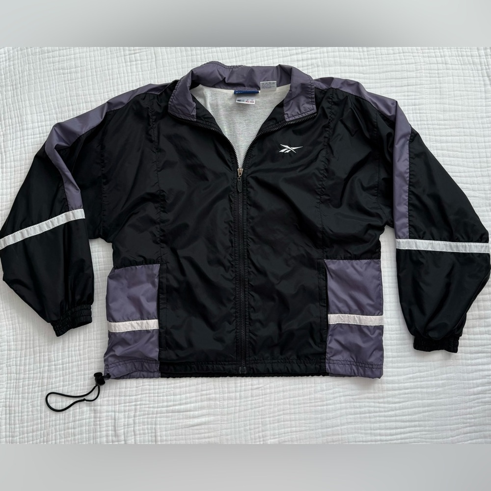 Reebok (Vintage 90s?) black, dusty purple, and white windbreaker full zip jacket